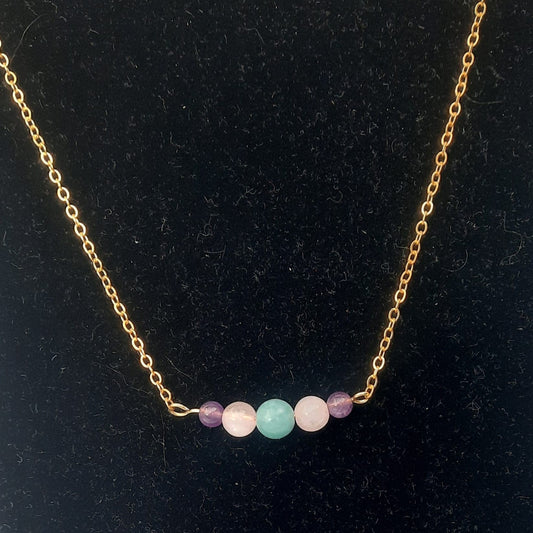 Ketting 39 cm – Amethist, Rozenkwarts & Aquamarijn