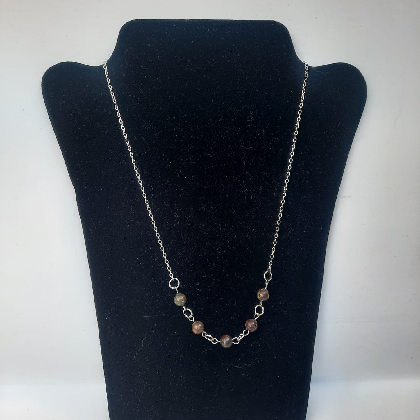 RVS Ketting 44 cm – Drakenbloed Jaspis