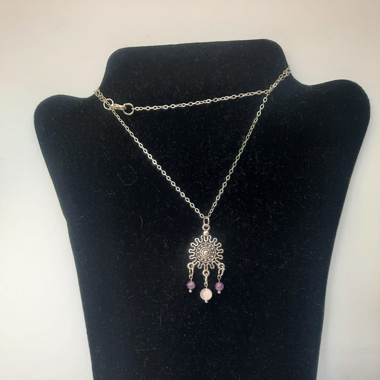 RVS Ketting 50 cm – Amethist & Rozenkwarts